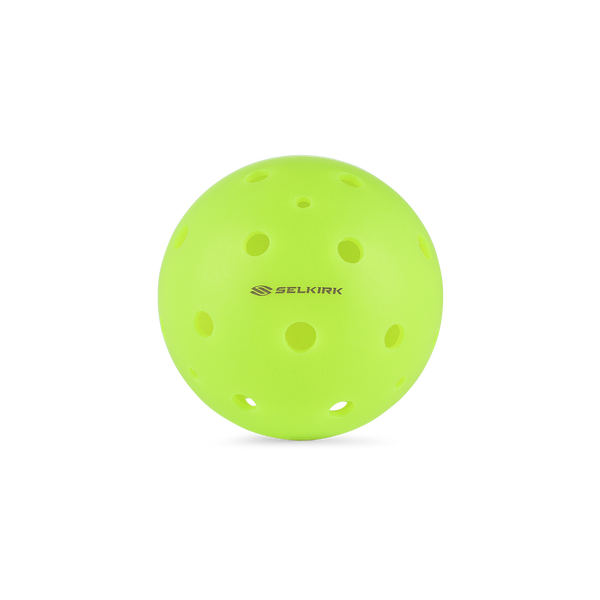 Bright green Pro S1 Pickleball ball with 38 holes and Selkirk logo