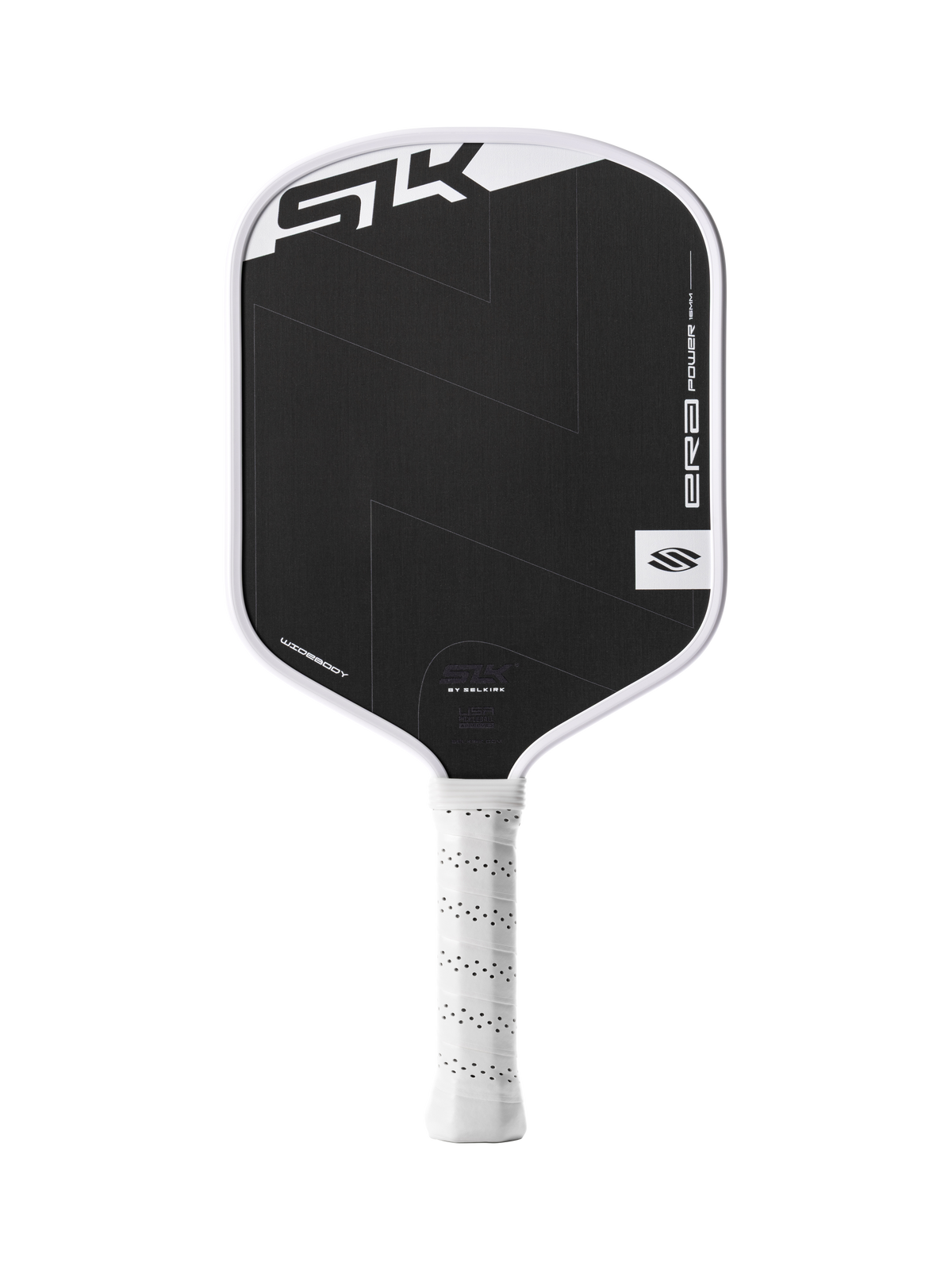 Selkirk SLK ERA Power pickleball paddle in black and white.