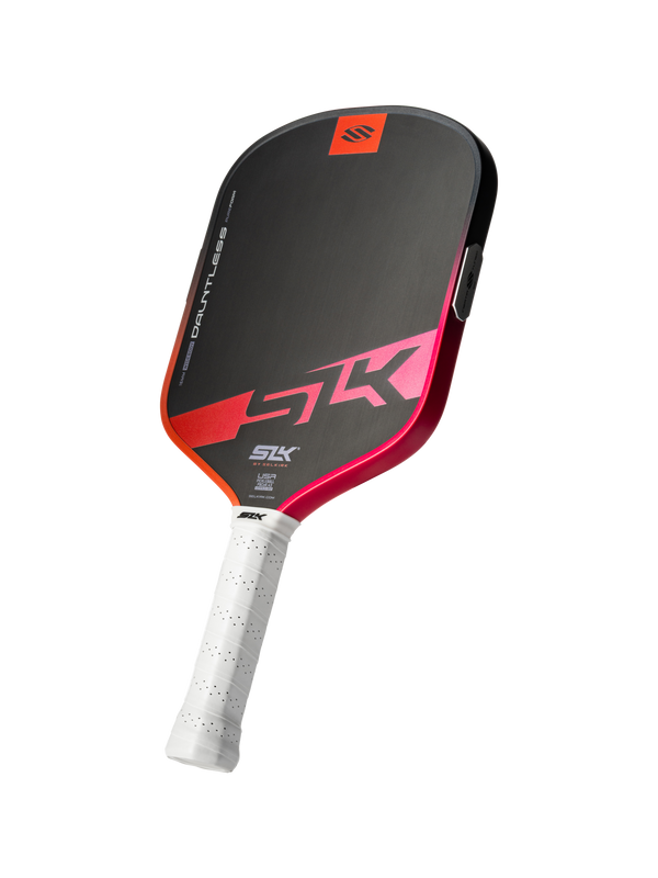 Selkirk Dauntless pickleball paddle with large SK logo, DAUNTLESS text, BY SELKIRK marking, white wrapped handle, USA